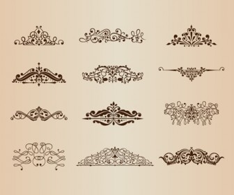 Vector Set of Vintage Ornaments with Floral Design Elements