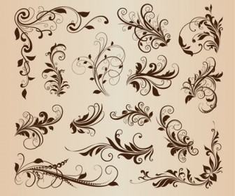 Vintage Swirl Floral Ornament Design Vector Set