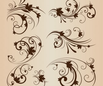 Vector Illustration Set of Swirling Decorative Floral Elements