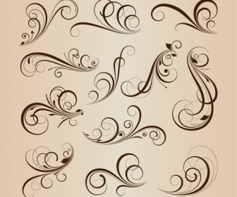 Swirling Flourishes Floral Decorative Elements Vector Illustration Set