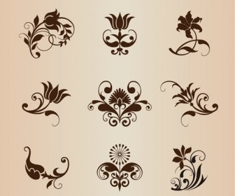 Vector Set of Ornamental Vintage Flowers Elements