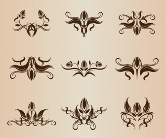 Symmetrical Floral Design Elements Vector Set