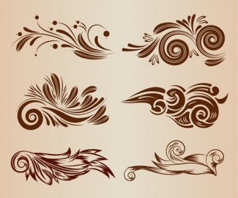 Vintage Swirl Floral Design Elements Vector Illustration Set