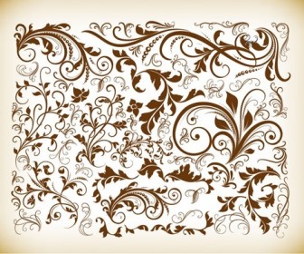 Vintage Design Floral Elements Vector Illustration Set