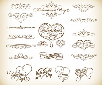 Floral Elements for Valentine Day Vector Set