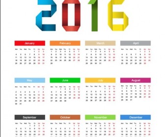 Calendar 2016 Year Colorful Design Vector Illustration