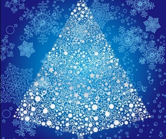 Abstract Christmas Tree with Snowflakes Background Vector