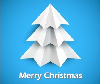 Christmas Tree of White Paper on Blue Background Vector Illustration