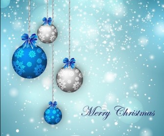 Christmas Balls on Snowflake Background Vector Illustration