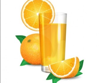 Fresh Orange Juice and Oranges with Leaves